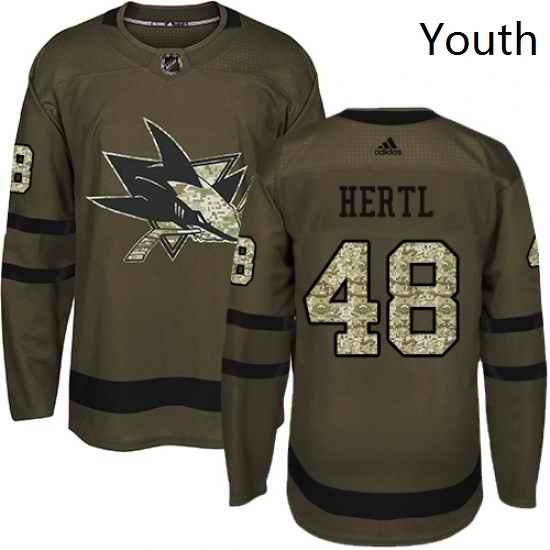 Youth Adidas San Jose Sharks 48 Tomas Hertl Premier Green Salute to Service NHL Jersey